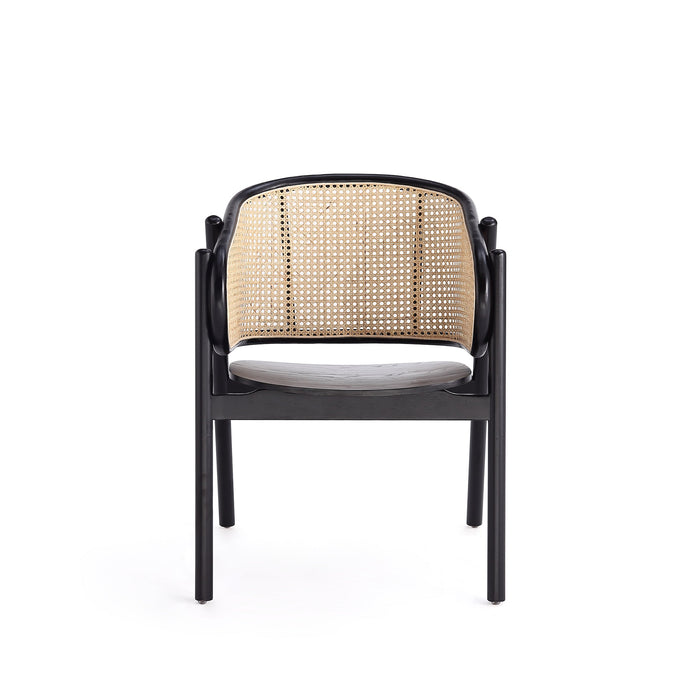 Manhattan Comfort Versailles Armchair - Black & Natural Cane