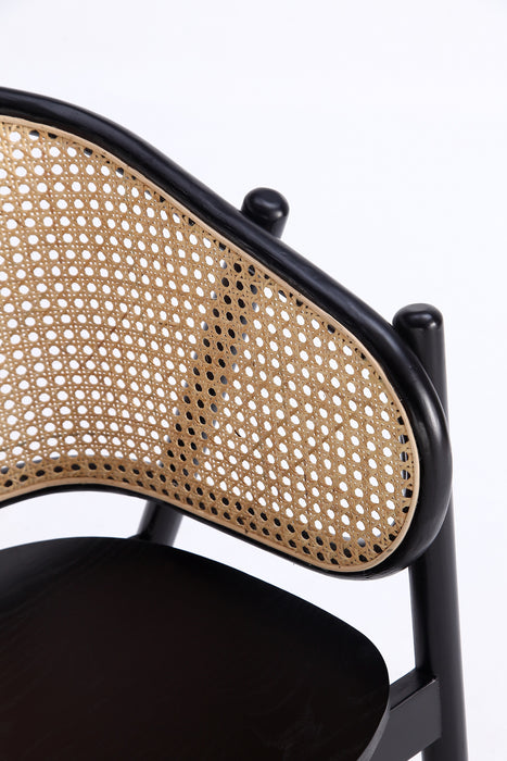 Manhattan Comfort Versailles Armchair - Black & Natural Cane