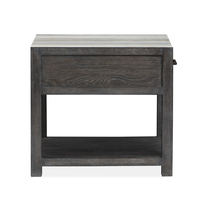 Alders 22\" Marble Top End Table with Storage- Ravenwood Black