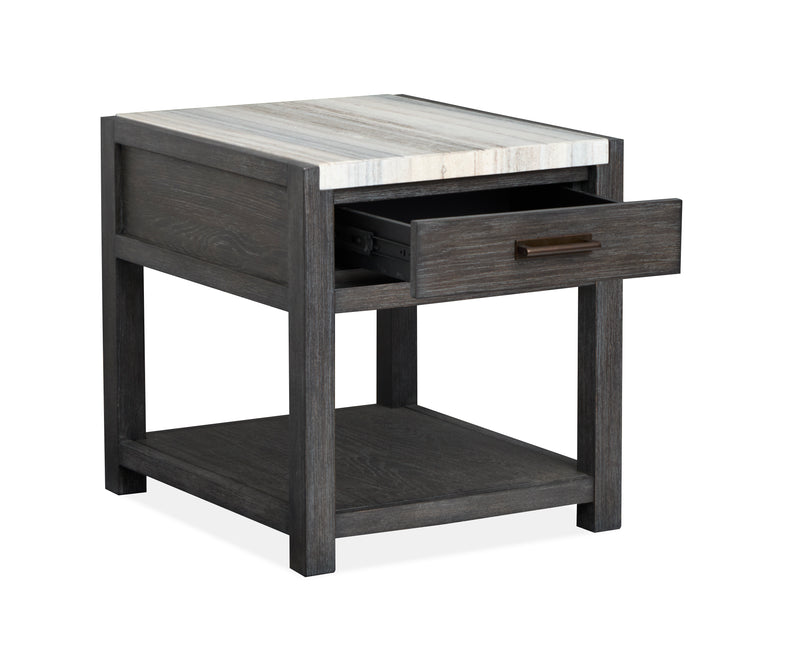 Alders 22\" Marble Top End Table with Storage- Ravenwood Black