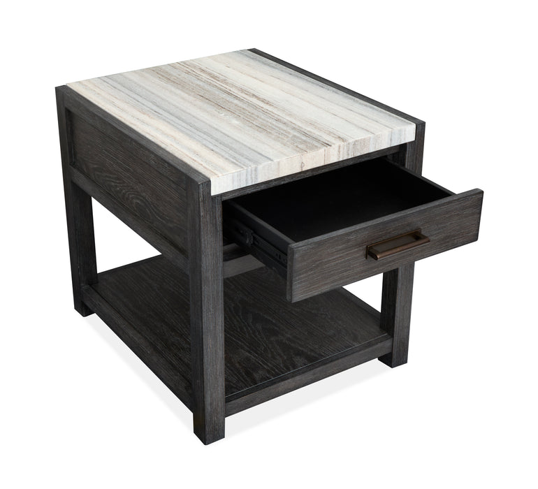 Alders 22\" Marble Top End Table with Storage- Ravenwood Black