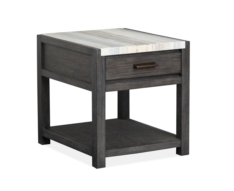 Alders 22\" Marble Top End Table with Storage- Ravenwood Black
