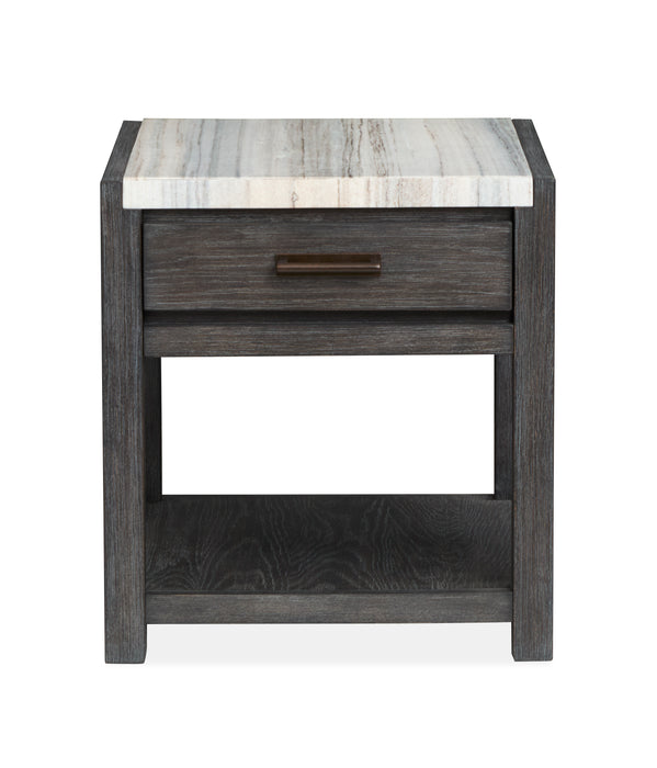 Alders 22\" Marble Top End Table with Storage- Ravenwood Black