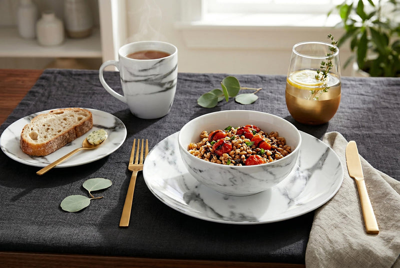 16-Piece Marble Porcelain Dinnerware Set for 4