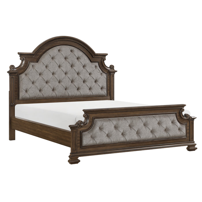 Ambrose Panel Bed with Headboard & Frame, Wooden, Fabric, Brown - King Size