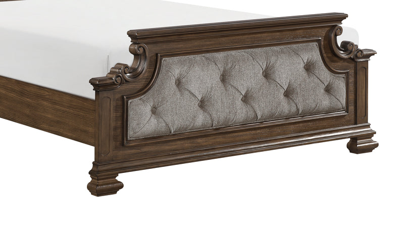 Ambrose Panel Bed with Headboard & Frame, Wooden, Fabric, Brown - King Size
