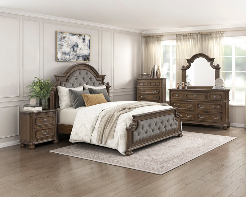 Ambrose Panel Bed with Headboard & Frame, Wooden, Fabric, Brown - King Size