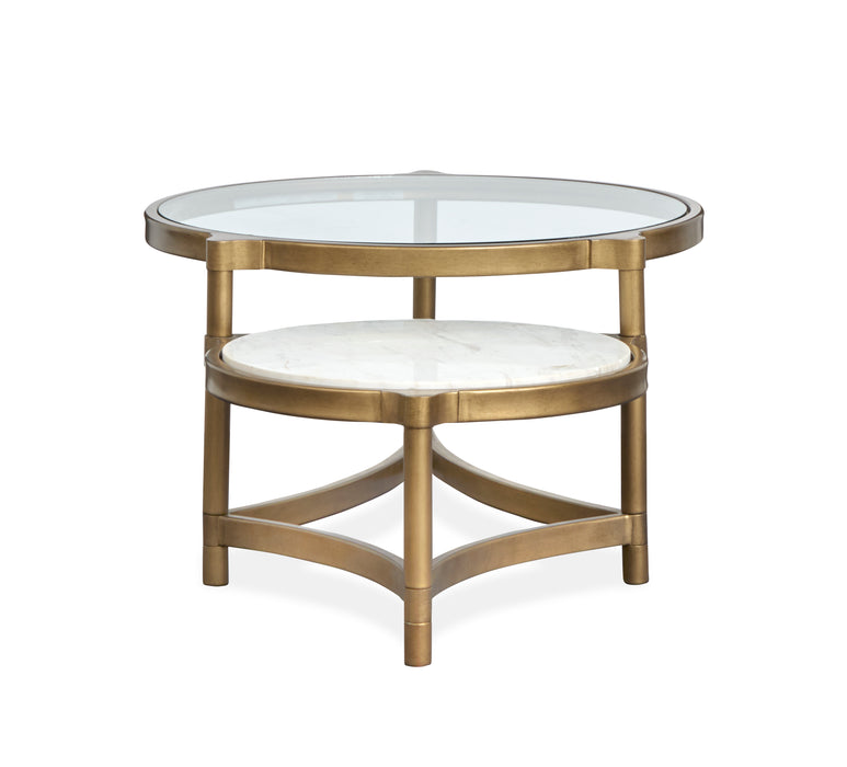 Arlington 48\" Glam Coffee Table with Glass Top and Stone - Aged Brass