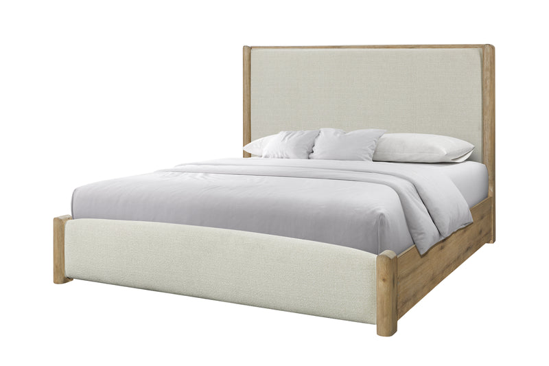 Austin Panel Bed with Fabric Headboard & Footboard, Natural Oak Brown - King Size