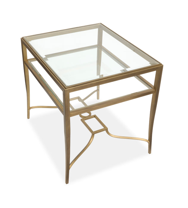 Avondale 22\" Glam Glass End Table with Shelf - Burnished Brass