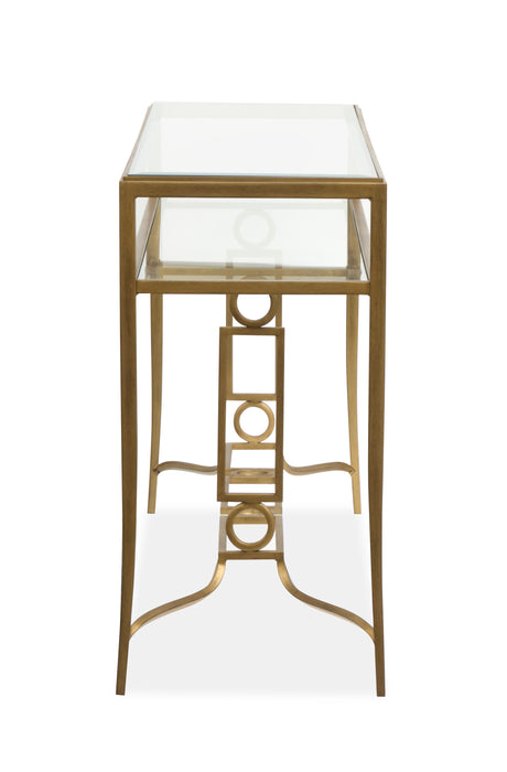 Avondale 60\" Glam Glass Sofa Table with Shelf - Burnished Brass