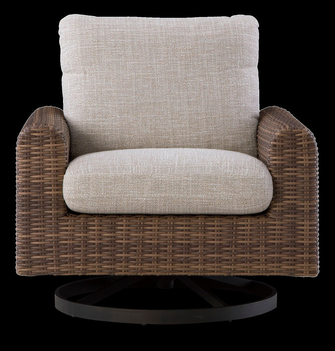 Banff Outdoor Patio Swivel Chair - Resin Wicker, Aluminum & Nuvella Fabric - Brown/Beige
