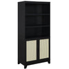 Manhattan Comfort Sheridan Modern Cane Bookcase with Adjustable Shelves - Black