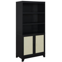 Manhattan Comfort Sheridan Modern Cane Bookcase with Adjustable Shelves - Black