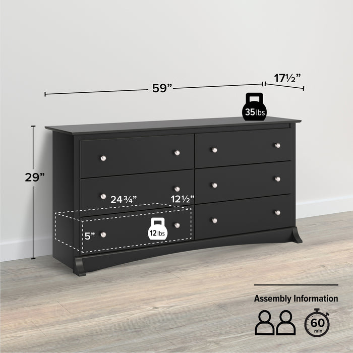 Jade 6-Drawer Dresser - Black