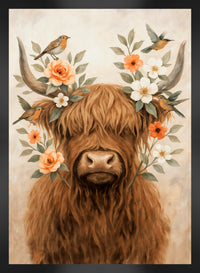 Floral Bull Framed Linen Finish Art - 22