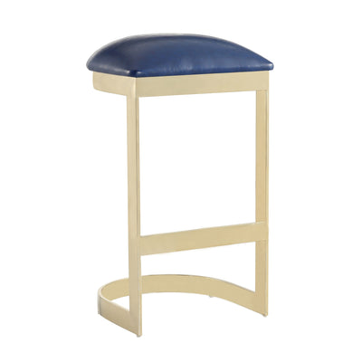 Manhattan Comfort Aura 28.54" Polished Brass Stainless Steel Barstool - Blue|Tabouret bar Aura de Manhattan Comfort de 28,54 po en laiton poli et en acier inoxydable - bleu