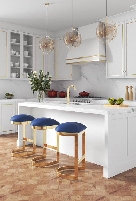 Manhattan Comfort Aura 28.54\" Polished Brass Stainless Steel Barstool - Blue