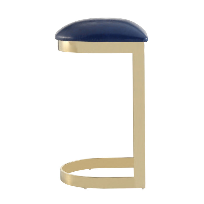 Manhattan Comfort Aura 28.54\" Polished Brass Stainless Steel Barstool - Blue