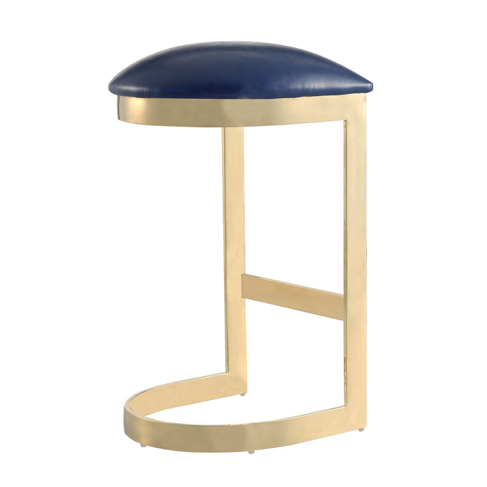 Manhattan Comfort Aura 28.54\" Polished Brass Stainless Steel Barstool - Blue