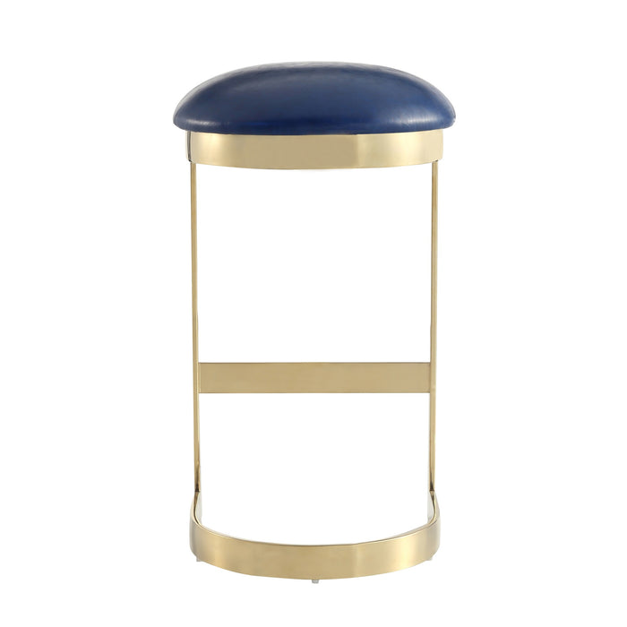 Manhattan Comfort Aura 28.54\" Polished Brass Stainless Steel Barstool - Blue