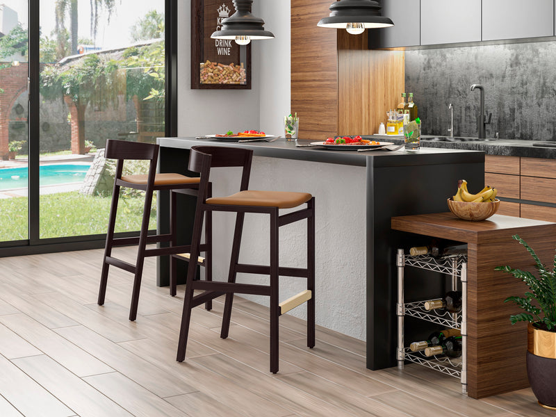 Manhattan Comfort Klismos 40.75\" Beech Wood Barstool - Camel & Dark Walnut