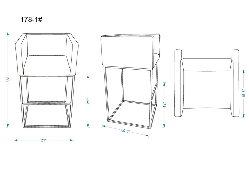 Manhattan Comfort Embassy 38\" Metal Barstool - Grey & Black