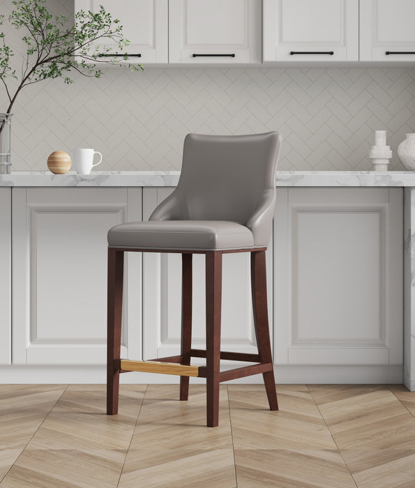 Manhattan Comfort Modern Shubert Barstool Upholstered Leatherette with Beech Wood Legs - Dark Taupe