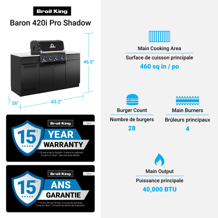 Broil King Baron 420i Shadow 4-Burner Built-In 40,000-BTU Propane Gas BBQ - 875814 Grill