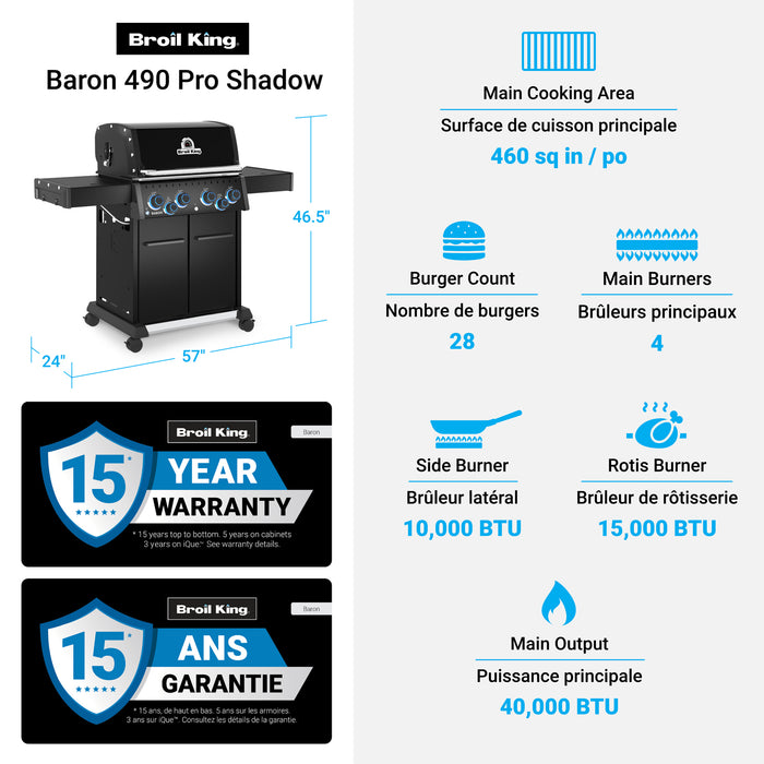 Broil King Baron 490 Pro Shadow 4-Burner 40,000-BTU Propane Gas BBQ - 674144 Grill