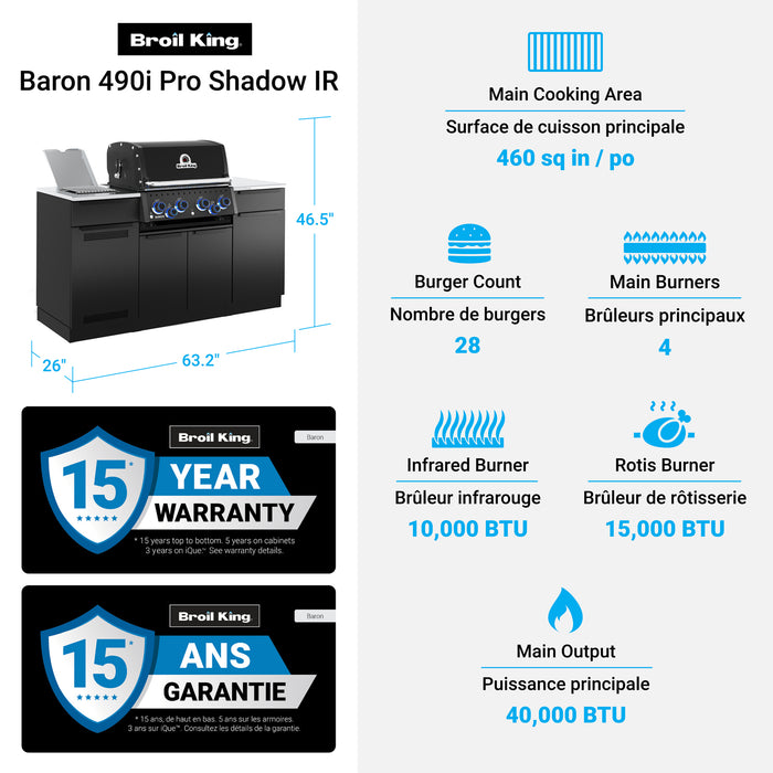 Broil King Baron 490i Shadow 4-Burner Built-In 40,000-BTU Natural Gas BBQ - 875847 Grill