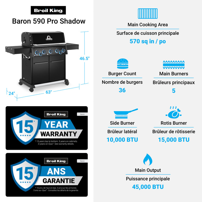 Broil King Baron 590 Pro Shadow 5-Burner 45,000-BTU Propane Gas BBQ - 675144 Grill