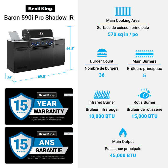 Broil King Baron 590i Shadow 5-Burner Built-In 45,000-BTU Natural Gas BBQ - 876847 Grill