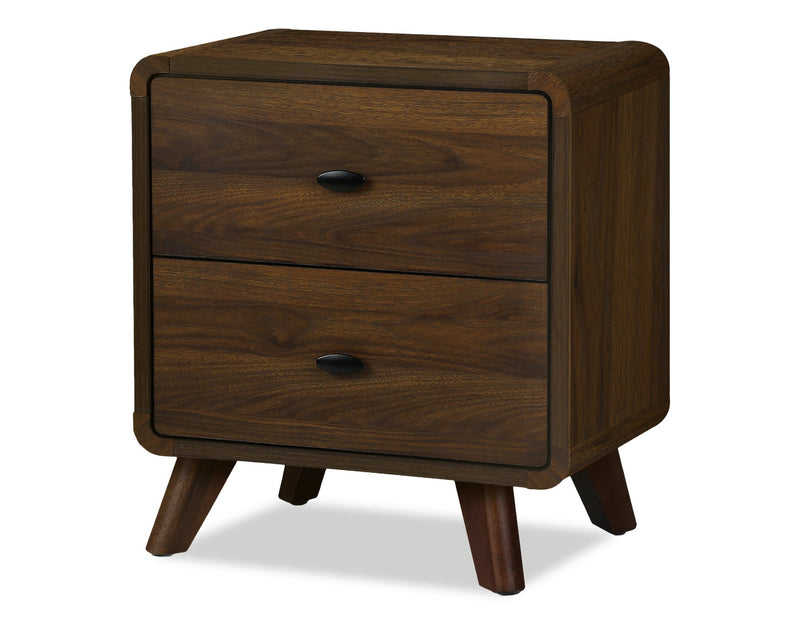 Cami Bedside 2-Drawer Nightstand, Mid-Century Modern, 17\"W x 24.8\"H – Brown