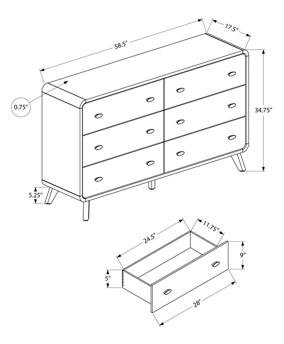 Cami Bedroom 6-Drawer Dresser, Mid-Century Modern, 58.5\"W x 17.5\"H – Brown