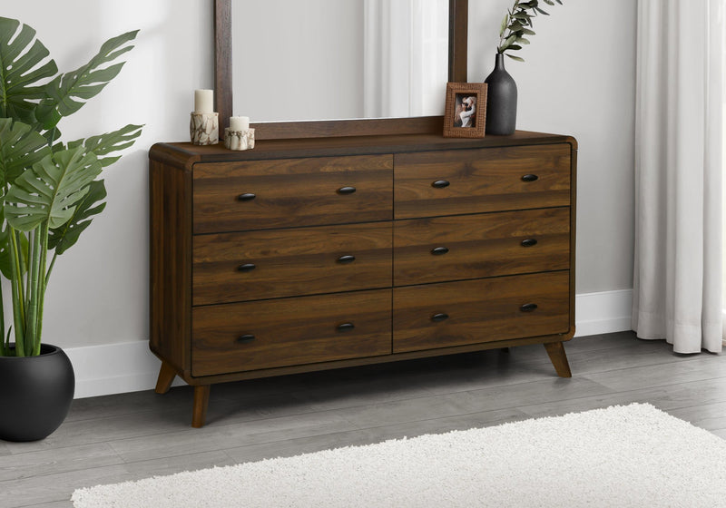 Cami Bedroom 6-Drawer Dresser, Mid-Century Modern, 58.5\"W x 17.5\"H – Brown