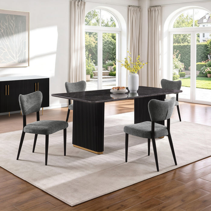 Kort & Co. Capri 5pc Dining Set with Table & 4 Chairs, Gold Accent, Pedestal Base, 72\"W – Charcoal
