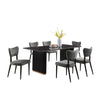 Kort & Co. Capri 7pc Dining Set with Table & 6 Chairs, Gold Accent, Pedestal Base, 72"W – Charcoal | Ensemble de salle à manger Capri de Kort & Co. 7 pièces avec table de 72 po (L), touches dorées, base piédestal et 6 chaises - anthracite
