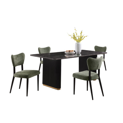 Kort & Co. Capri 5pc Dining Set with Table & 4 Chairs, Gold Accent, Pedestal Base, 72"W – Green | Ensemble de salle à manger Capri de Kort & Co. 5 pièces avec table de 72 po (L), touches dorées, base piédestal et 4 chaises - vert