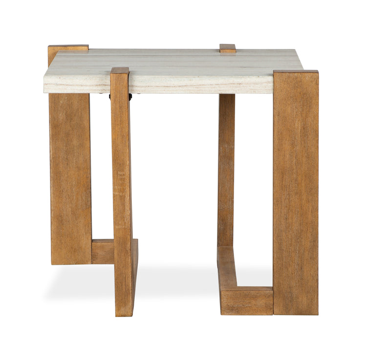 Carlisle 24.5\" Modern End Table with Storage and Faux Granite Top  - Honey Wheat