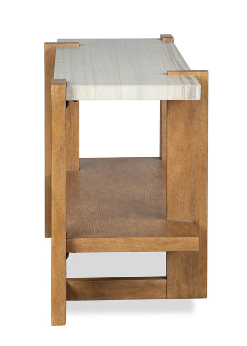 Carlisle 57.5\" Modern Sofa Table with Storage and Faux Granite Top  - Honey Wheat