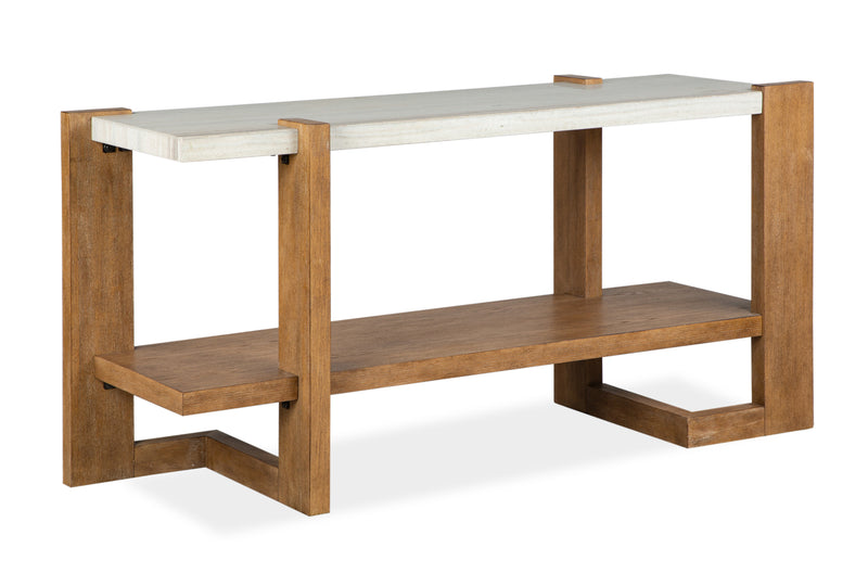 Carlisle 57.5\" Modern Sofa Table with Storage and Faux Granite Top  - Honey Wheat
