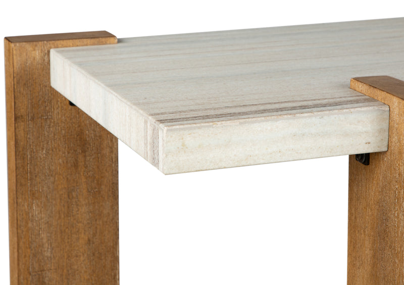 Carlisle 57.5\" Modern Sofa Table with Storage and Faux Granite Top  - Honey Wheat