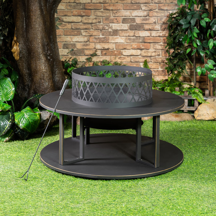 Deko Living Metal Wood Burner Round Fire Pit & Log Storage