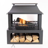 Deko Living Outdoor Metal Fireplace with Log Storage