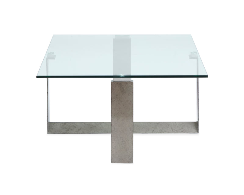Consort 50\" Contemporary Coffee Table with Glass Top – Aged Pewter 