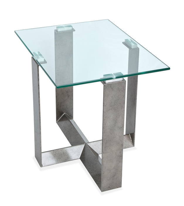 Consort 20\" Contemporary End Table with Glass Top – Aged Pewter 