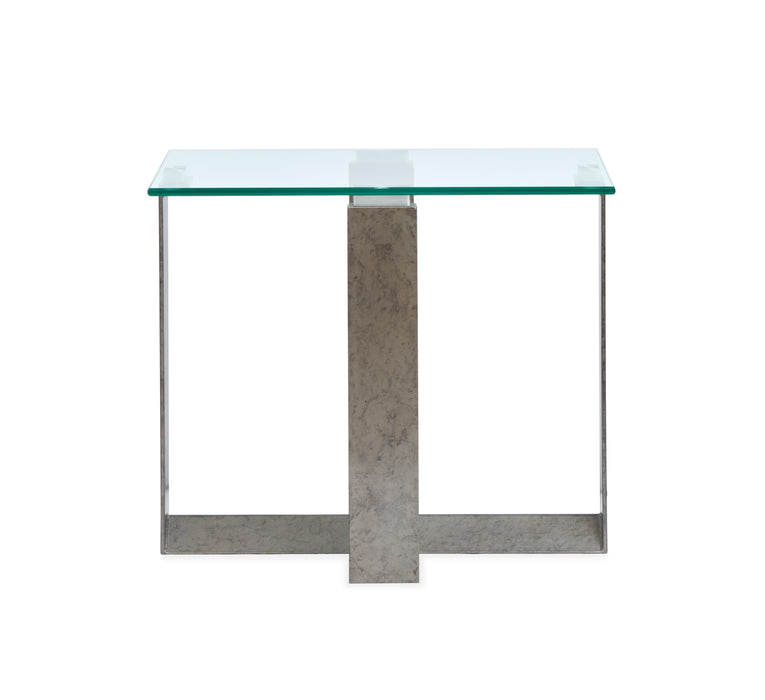 Consort 20\" Contemporary End Table with Glass Top – Aged Pewter 