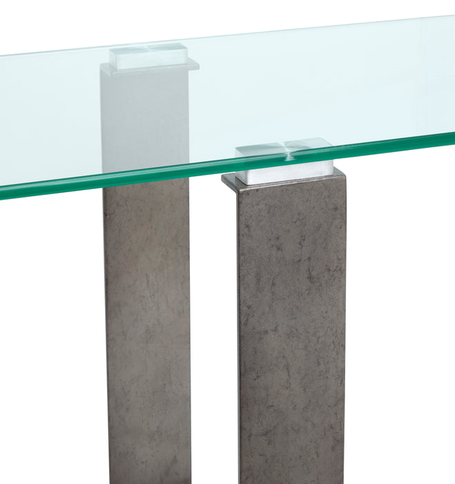 Consort 50\" Contemporary Sofa Table with Glass Top – Aged Pewter 