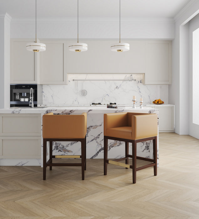 Manhattan Comfort Kingsley 34\" Beech Wood Counter Height Barstool - Camel & Dark Walnut